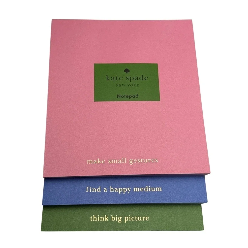 Kate Spade New York 3 Piece Notepad Set Pink Blue Green Gold Foil Sentiments NEW